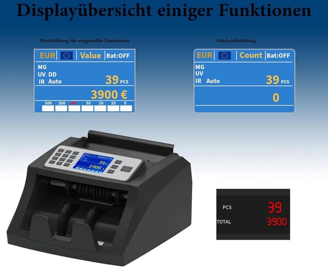 Securina24 Banknotenzähler Geldzählmaschine Wertzähler für Einzelsorten Banknotenzähler