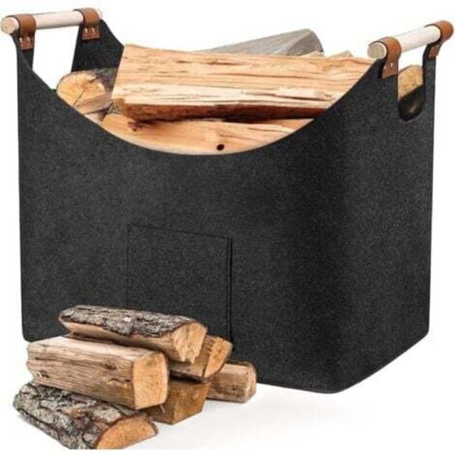 [niemals Verwendet] Brennholzkorb, Filztasche Für Brennholz, Großer Faltbarer Holzkorb Mit Verstärktem Griff Für Holz, Zeitungen, Spielzeug, Dunkelgrau (45x32x40 Cm)