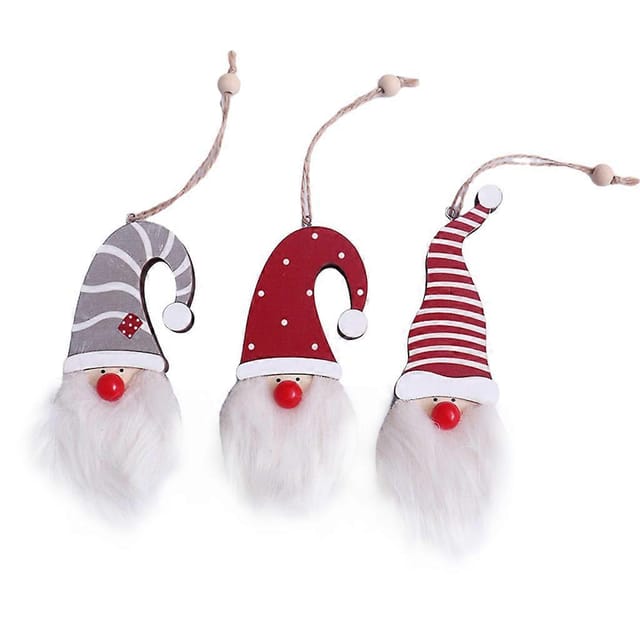 3-teiliges Set Weihnachtsdekoration: Hängende Plüsch-gnome Aus Holz Mit Led-beleuchtung
