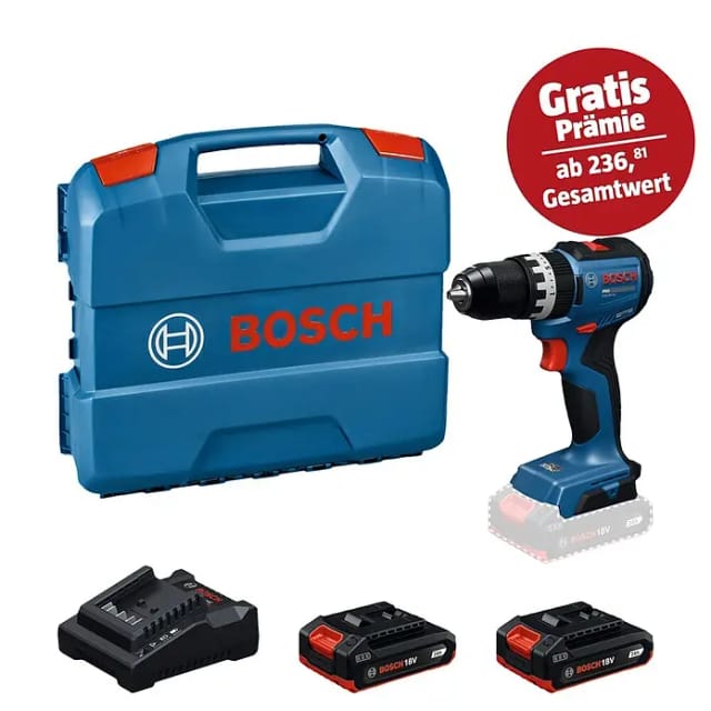 Bosch Professional AMPShare 18V Akku-Schlagbohrschrauber PRO GSB18V-52 (18 V, 2 Akkus, 2 Ah, 73 Nm, 2 Akkus, L-Case)