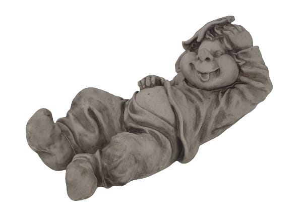 Dekofigur Wichtel auf dem Rücken 40 x 25 x 23 cm grau
