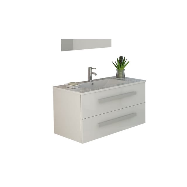 Jet-Line Badset Rapperswil 90cm Weiß Hochglanz Waschbecken und Unterschrank