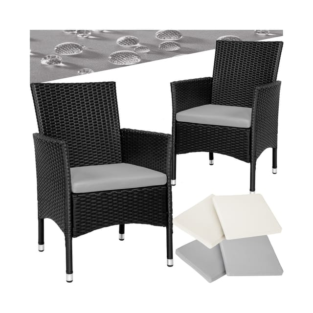 Tectake 2Er Set Rattanstuhl Nantes Widerstandsfähig Uvbeständig Schwarz Beige