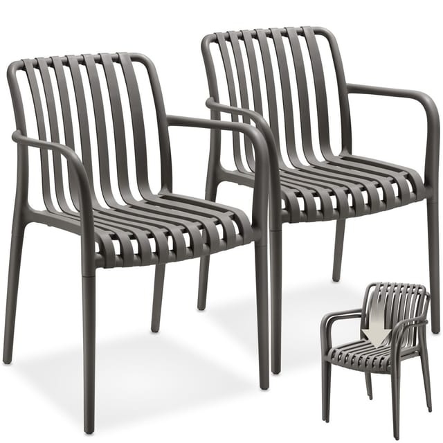 Tectake Gartenstühle Alcudia Wetterfest und UV Beständig Platzsparend Stapelbar Anthrazit 2er Set