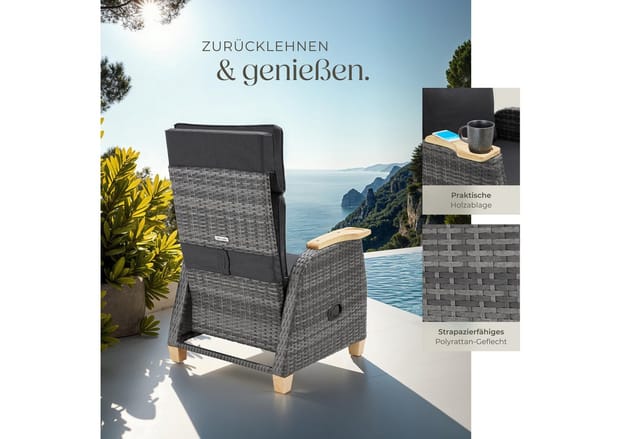 Tectake Aluminium Rattansessel Pescara Wetterfest Und Uvbeständig Verstellbare Rückenlehne Und Fußablage Einzelstückgrau