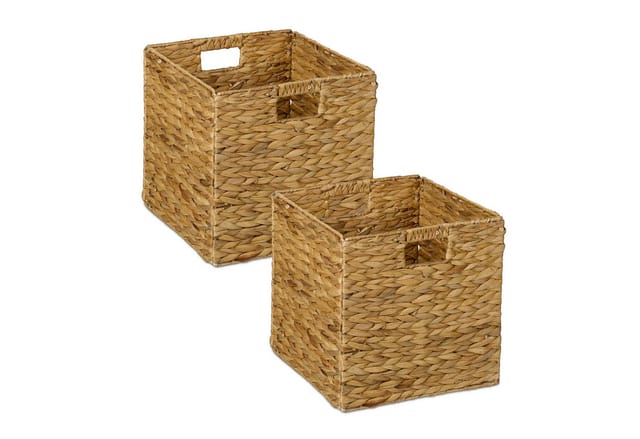 Relaxdays Aufbewahrungskorb Wasserhyazinthe Natur 2er Set Zusammenfaltbar 30 cm x 30 cm x 30 cm