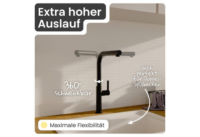 instmaier Spültischarmatur instmaier Cassia, Spültischarmatur, Auslauf ausziehbar schwarz matt, Küchenarmatur