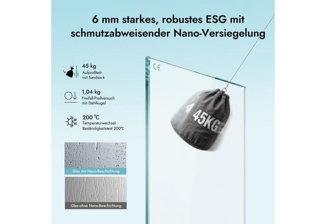 doporro Badewannenaufsatz Badewannenaufsatz Duschwand für Badewanne inkl. Handtuchhalter NANO, Einscheibensicherheitsglas