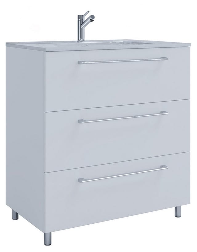 VCM 2-tlg. Waschplatz Waschtisch Waschbecken Unterschrank Breite 60 cm Badmöbel Set stehend 3 Schubladen Badinos