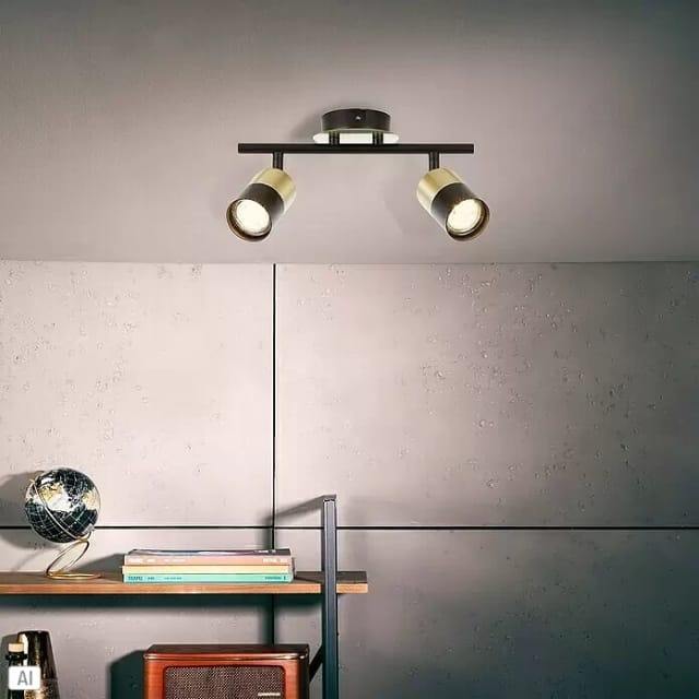 Brilliant Maribel Spotrohr 2-flammig - Gebürstetes Messing & Schwarz Schwenkbare Köpfe Dimmbar Retro-Design Für Decken- & Wandmontage