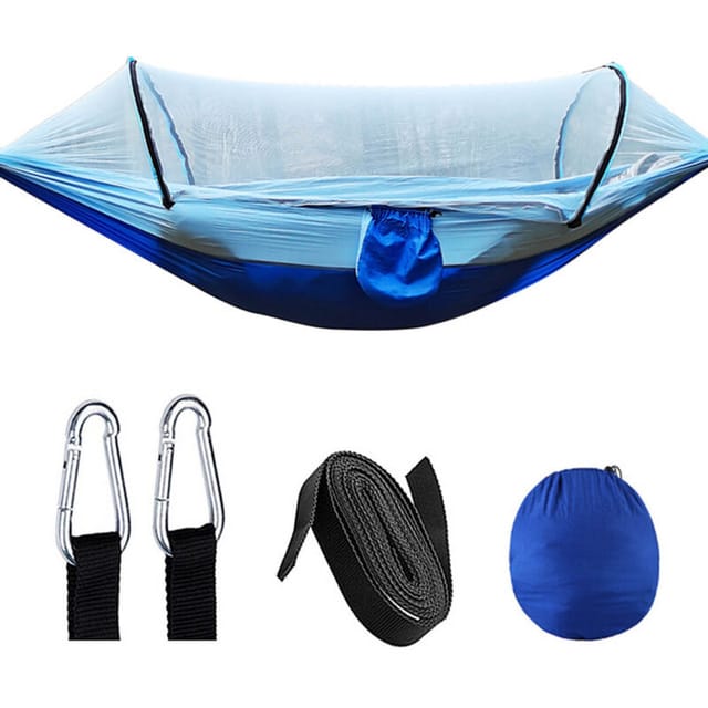 [niemals Verwendet] Camping-hängematte Mit 210t Nylon-taft-netz, Automatischer Schnellöffnungsmechanismus, 260 X 140 Cm, Hellblau