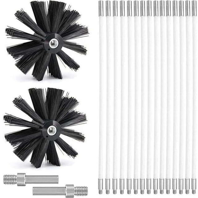 [niemals Verwendet] Schornsteinreinigungsset Mit 15 Flexiblen 410-mm-stangen – Schornsteinreinigungsbürste Ø 150 Mm – Inklusive Sechskantadapter – Für Enge Rohre