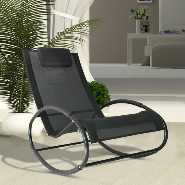 Outsunny Schaukelstuhl Aus Stahl Schaukelsessel Mit Kopfkissen Wetterfest Gartenstuhl Bis 120kg Belastbar Relaxstuhl Schwingsessel Für Wohnzimmer Garten, Rasen, Balkon, Grau