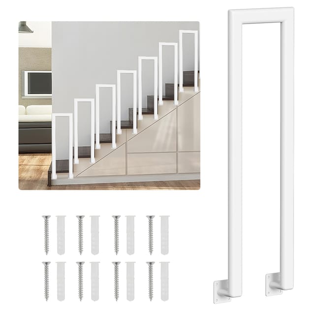 Tolletour 85cm Treppengeländer U-form Eisen Elliptische Röhre Handlauf Geländer, Eisengeländer Innen Und Außen Für Treppen Brüstung Garten Balkon Seitliche Montage Weiß
