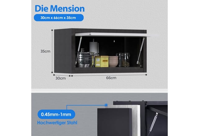 Metallschrank Mit Klapptür, Abschließbar, Hängender Metallschrank, Geeignet Für Garagen, Werkstätten, Küchen, Abmessungen 35 X 66 X 30 Cm (h X B X T)