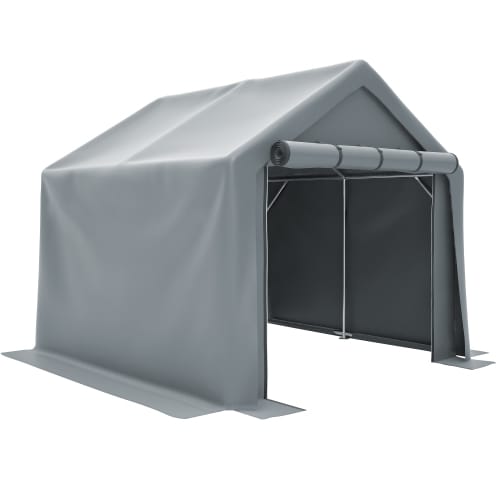Fahrradgarage 244x241x217 Cm Geräteschuppen Garagenzelt Dunkelgrau Mit 170 G/m² Pe Plane, Verzinktem Stahlrohr, Für Garten Fahrräder Werkzeug