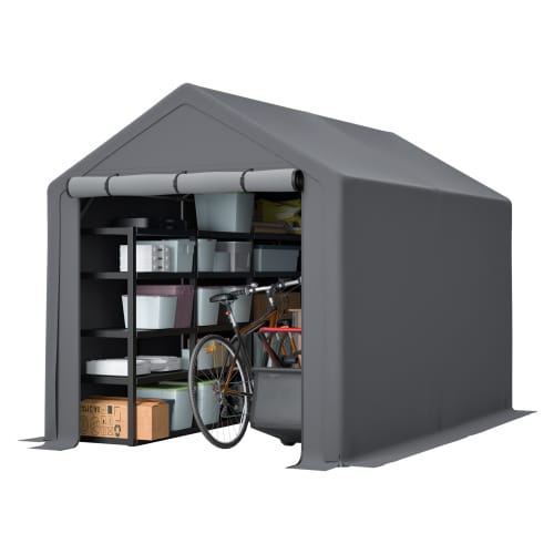 Fahrradgarage Gerätehaus Dunkelgrau 296x190x200 Cm, Gartenhaus Zelt Lagerzelt Mit Verzinkter Stahlrahmenkonstruktion Und 170 G/m² Pe-plane