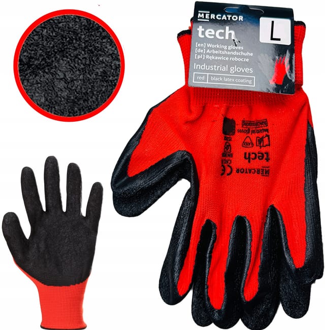 Mercator Tech Rot+schwarze Latex-arbeitshandschuhe - Größe L - 1 Paar