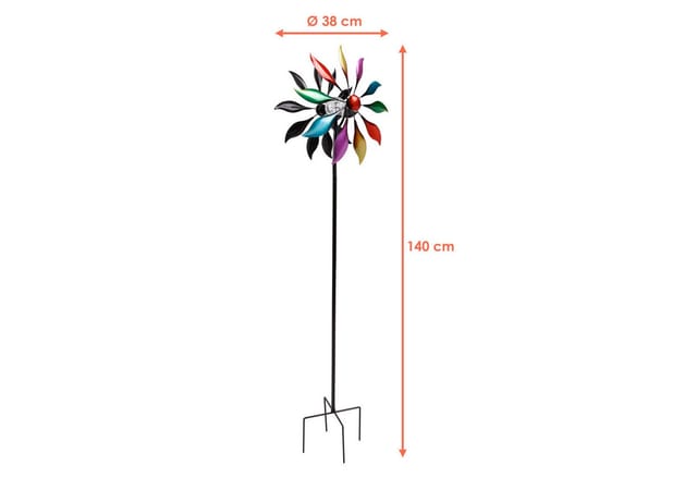 Metall Doppel Windrad Mit Solar Led Glaskugel - Ø 38 Cm - Deko Gartenstecker Mit Farbwechsel Beleuchtung - Garten Deko Windspiel Windmühle Blumenstecker Beetstecker Beleuchtet Wetterfest