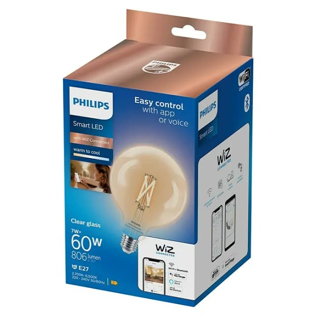 WiZ Smart-LED-Lampe G125 (E27, Dimmbar, Warmweiß, 806 lm, 7 W, 1 Stk.)