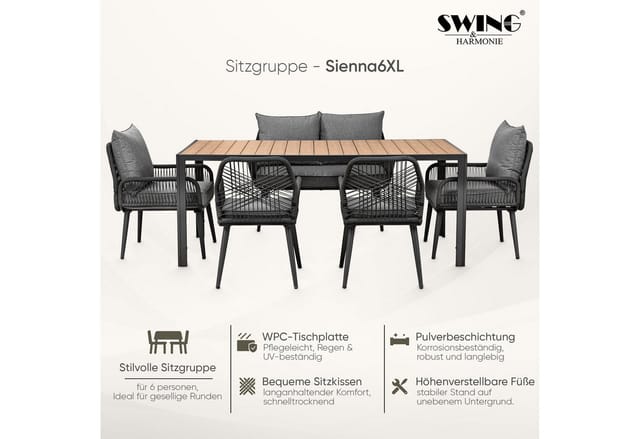 Swing&Harmonie Gartenmöbel Lounge-Set „SiennaXL“ für 6 Personen - anthrazit/holz