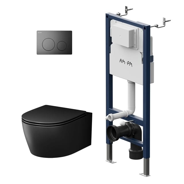 Wand-wc Spülrandlos Set Schwarz Mit Vorwandelement Komplettset Unterputz Spülkasten Flashclean Unterputzspülkasten Schüssel Drückerplatte - Am.pm