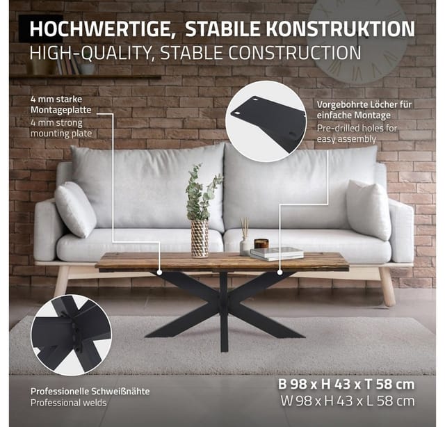 ML-Design Tischgestell Spider 98x58x43 cm Schwarz Kreuzgestell Kreuz X-Design
