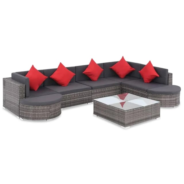 vidaXL 8-tlg Garten-Lounge-Set mit Kissen Poly Rattan Grau Modell 55
