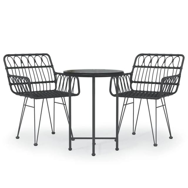 vidaXL 3-tlg Garten-Essgruppe Schwarz Poly Rattan Modell 7
