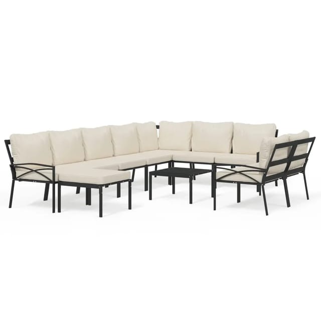 vidaXL 11-tlg Garten-Lounge-Set mit Sandfarbigen Kissen Stahl