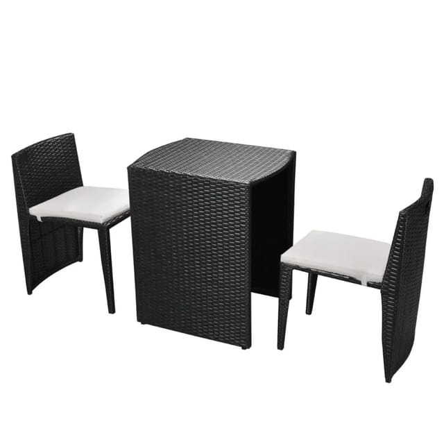 vidaXL 3-tlg Bistro-Set mit Auflagen Poly Rattan Schwarz Modell 2