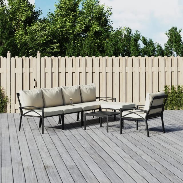 vidaXL 7-tlg Garten-Lounge-Set mit Sandfarbigen Kissen Stahl