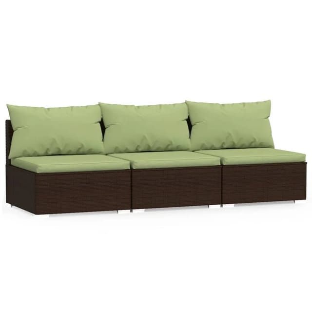 vidaXL 3-Sitzer-Sofa mit Kissen Braun Poly Rattan Modell 6