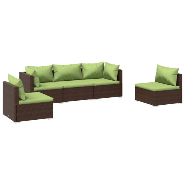 vidaXL 5-Tlg Garten-Lounge-Set mit Kissen Poly Rattan Braun 3102188