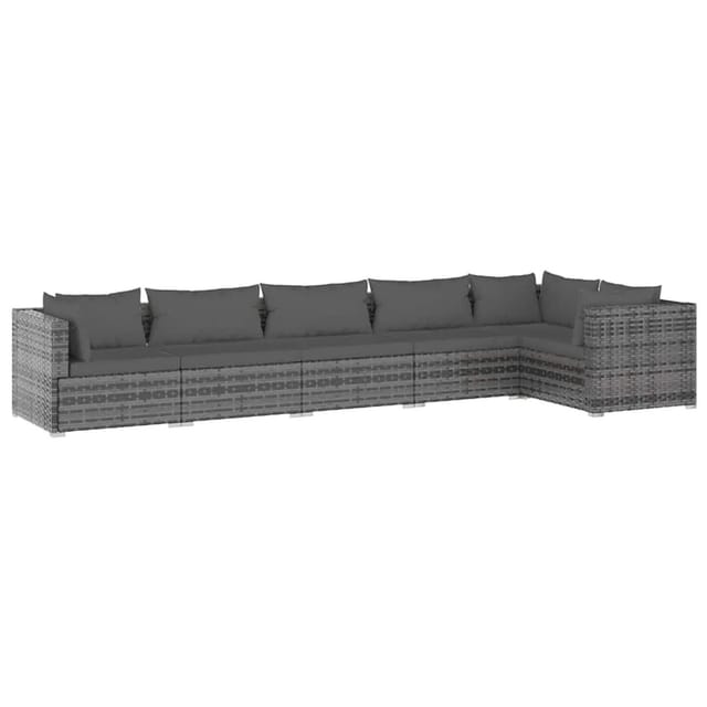 vidaXL 6-Tlg Garten-Lounge-Set mit Kissen Poly Rattan Grau 3101709