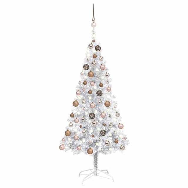 vidaXL Künstlicher Weihnachtsbaum Beleuchtung & Kugeln Silber 120 cm 3077608