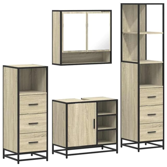 vidaXL 4-Tlg Badmöbel-Set Sonoma-Eiche Holzwerkstoff 3301296