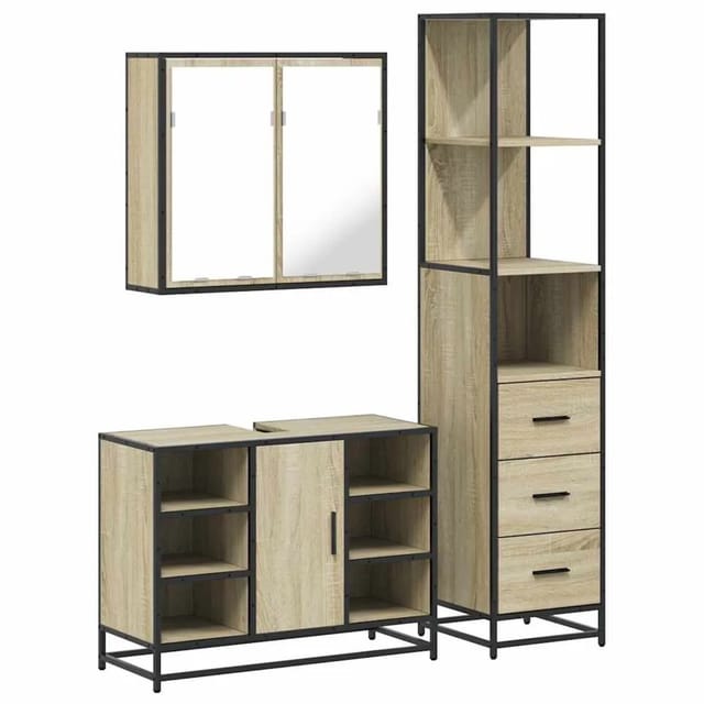 vidaXL 3-Tlg Badmöbel-Set Sonoma-Eiche Holzwerkstoff 3301151