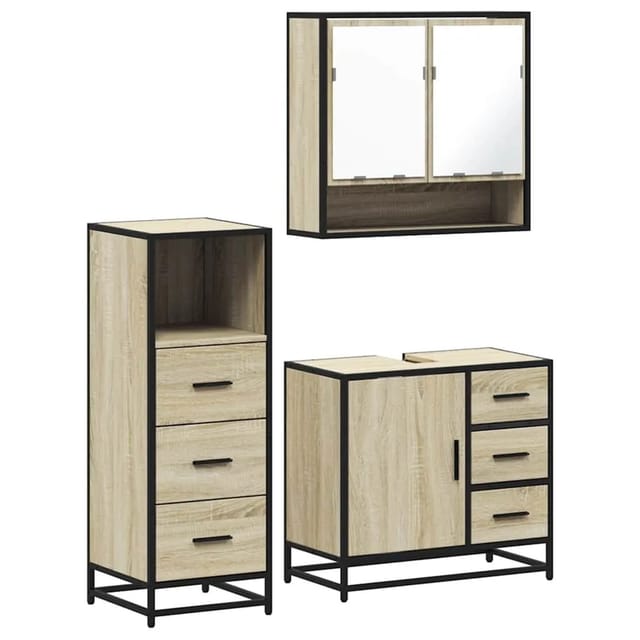 vidaXL 3-Tlg Badmöbel-Set Sonoma-Eiche Holzwerkstoff 3301046