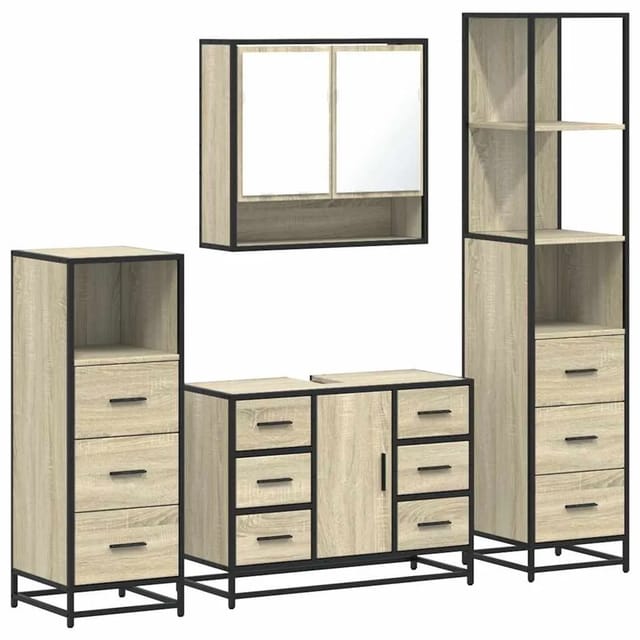 vidaXL 4-Tlg Badmöbel-Set Sonoma-Eiche Holzwerkstoff 3301291