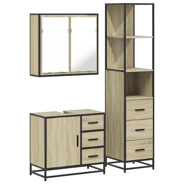 vidaXL 3-Tlg Badmöbel-Set Sonoma-Eiche Holzwerkstoff 3301136