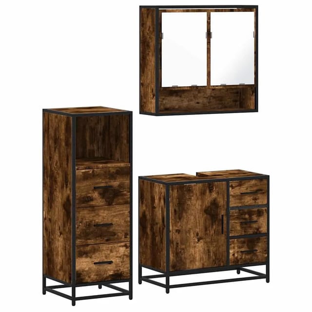 vidaXL 3-Tlg Badmöbel-Set Räuchereiche Holzwerkstoff 3301047