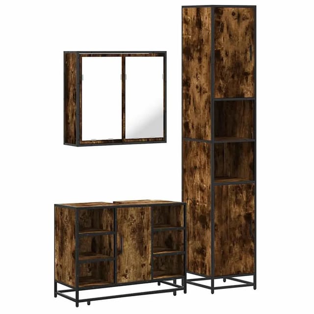 vidaXL 3-Tlg Badmöbel-Set Räuchereiche Holzwerkstoff 3301122