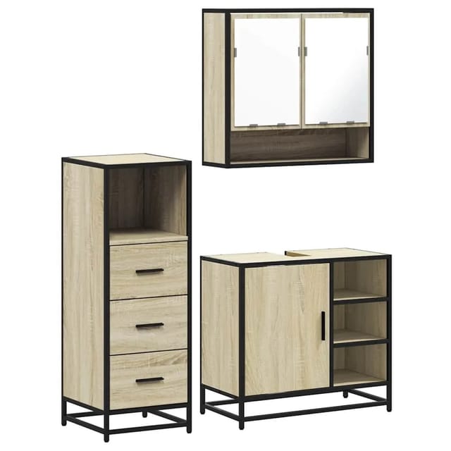 vidaXL 3-Tlg Badmöbel-Set Sonoma-Eiche Holzwerkstoff 3301056