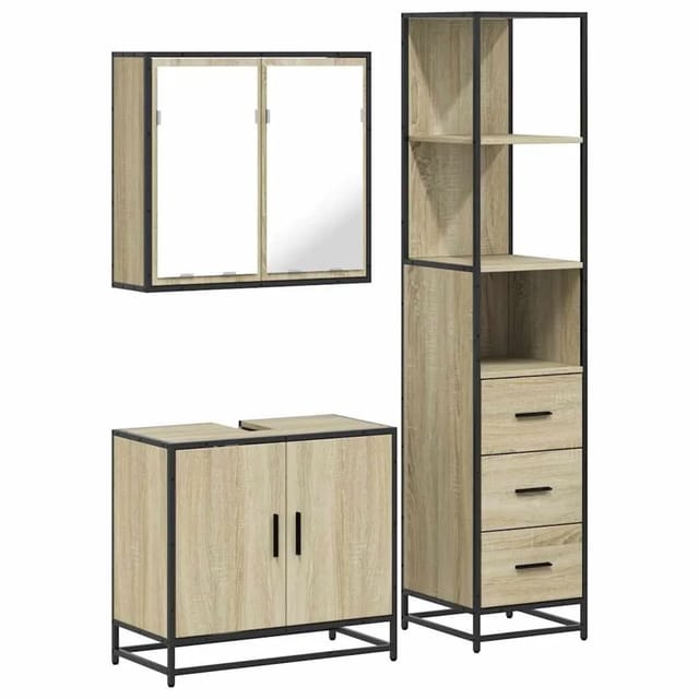 vidaXL 3-Tlg Badmöbel-Set Sonoma-Eiche Holzwerkstoff 3301126