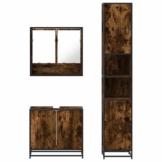 vidaXL 3-Tlg Badmöbel-Set Räuchereiche Holzwerkstoff 3301097