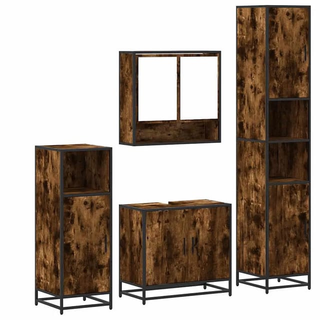 vidaXL 4-Tlg Badmöbel-Set Räuchereiche Holzwerkstoff 3301217