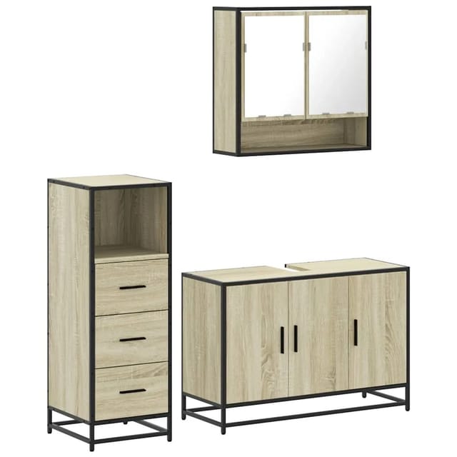 vidaXL 3-Tlg Badmöbel-Set Sonoma-Eiche Holzwerkstoff 3301041