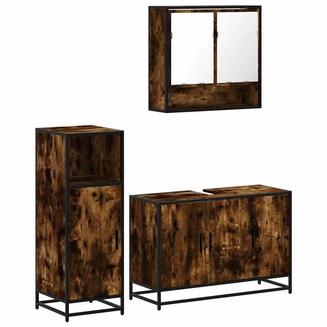 vidaXL 3-Tlg Badmöbel-Set Räuchereiche Holzwerkstoff 3300982
