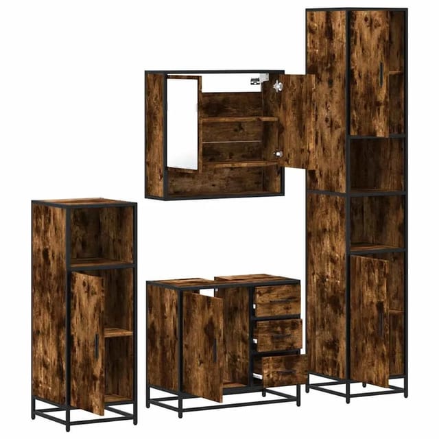 vidaXL 4-Tlg Badmöbel-Set Räuchereiche Holzwerkstoff 3301227